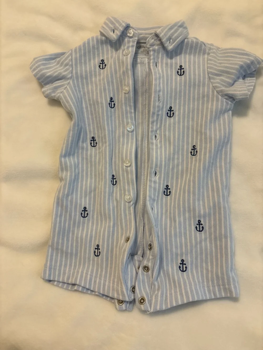 Baby’s Striped Anchor One-Piece Romper - Light Blue - size 6month